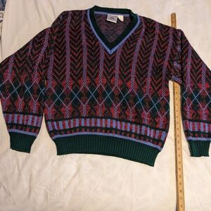 Red and Green V-Neck Sweater